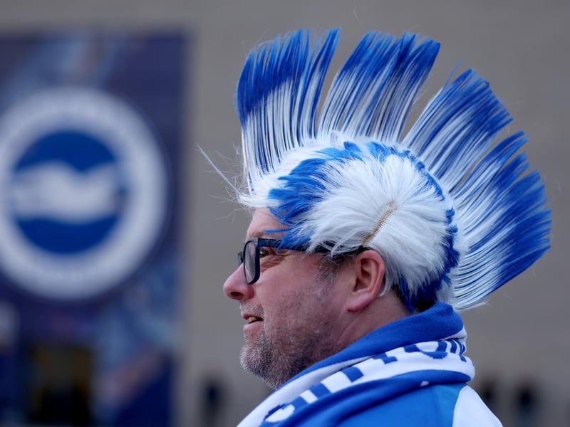 A Brighton & Hove Albion fan shows their support prior to the UEFA Europa League 2023/24 group stage match between Brighton & Hove Albion and AEK Athens FC at American Express Community Stadium on September 21, 2023 in Brighton, England. (Photo by Alex Pantling/Getty Images)
