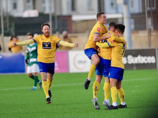 Action from Lancing's 3-2 win over Ashford United on Saturday. Picture by Stephen Goodger