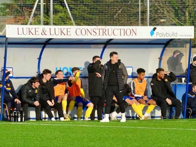 Action from Lancing's 3-2 win over Ashford United on Saturday. Picture by Stephen Goodger