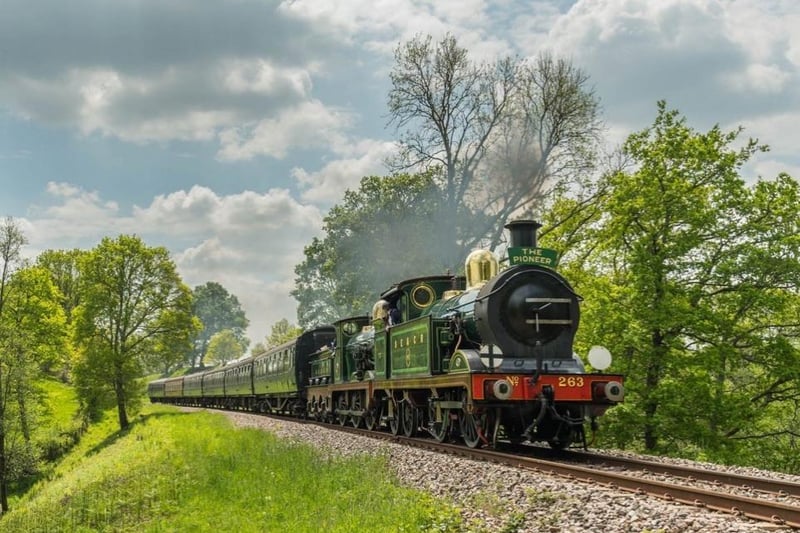 The Pioneer steam engine on the Bluebell Line