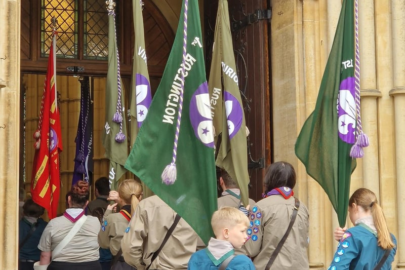 Arundel & Littlehampton Scout District march through the streets of Arundel to the Cathedral where a special service was held to celebrate St George's Day and Scouting.