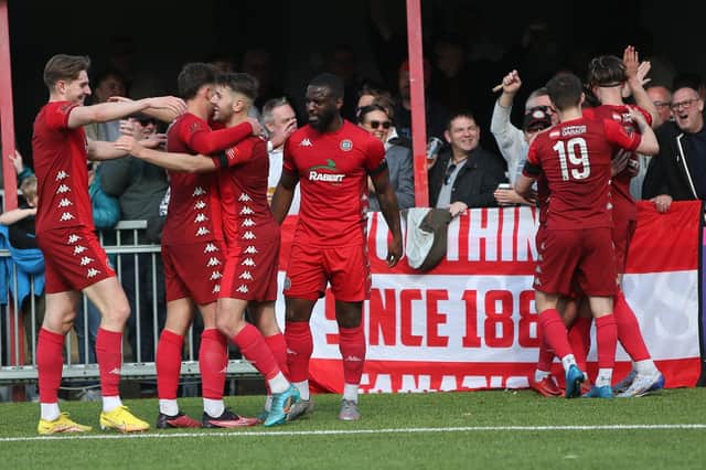 Action from Worthing FC's vital National League South win at home to Braintree