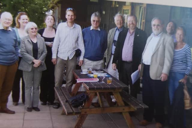 Bill Bryson supporting the South Downs National Park campaign with volunteers at Elsted Village Hall, 2007