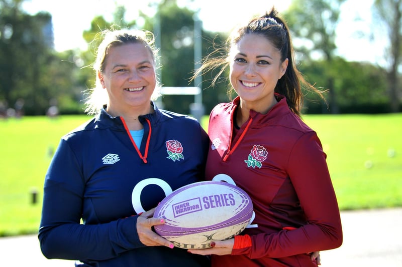 Olympic gold medal winning hero and TV personality Sam Quek attended Hove R.F.C for one of the RFU’s ‘Inner Warrior’ camps. Vicky Alexander of the RFU with Sam Quek. SR23101602Photo by S Robards/Nationalworld