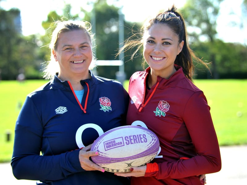 Olympic gold medal winning hero and TV personality Sam Quek attended Hove R.F.C for one of the RFU’s ‘Inner Warrior’ camps. Vicky Alexander of the RFU with Sam Quek. SR23101602Photo by S Robards/Nationalworld