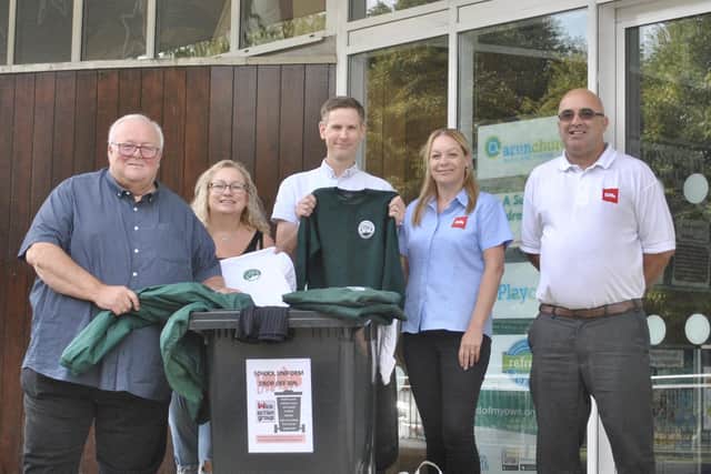 Mike Northeast with volunteer Nicola Long, Arun Community Church leader Jon Jolly, Biffa senior administrator Marie Pattenden and operations manager Kev Malone at The Wickbourne Centre