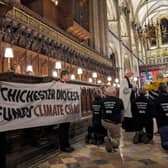 Climate protestors interrupted an evensong service in Chichester Cathedral yesterday