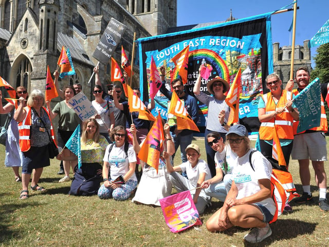 The National Education Union held a march and rally past the Secretary of State for Education’s Office in Chichester and on to County Hall. SR2307072 Photo by S Robards/Sussex World