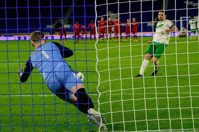 Harvey Whyte's penalty is saved - and Worthing win the cup | Picture: Tommy McMillan
