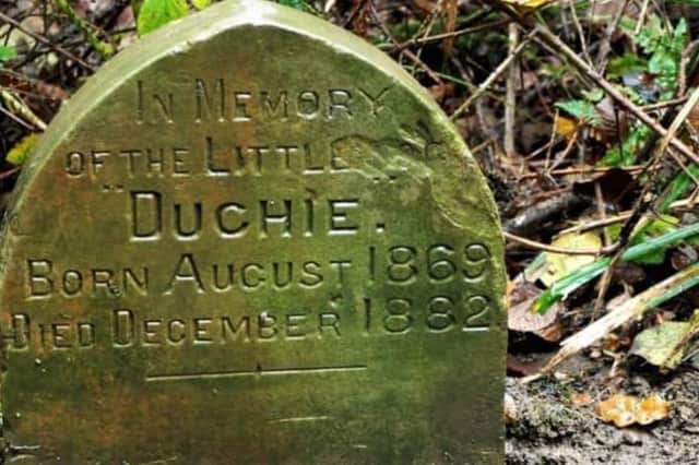 The grave stone of Little Duchie that Sid regularly tends