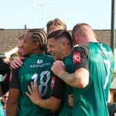 Burgess Hill celebrate one of the goals that saw off Bognor in the last round | Picture: Chris Neal