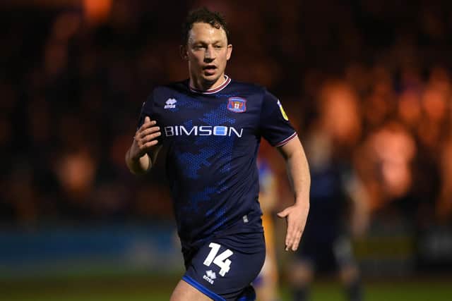Carlisle player Kristian Dennis in action during the Sky Bet League Two between Carlisle United and Mansfield Town at Brunton Park on February 14, 2023 in Carlisle, England. (Photo by Stu Forster/Getty Images)