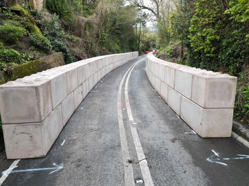 Concrete blocks are now forming a wall between the road and the valley on the A29 in Pulborough