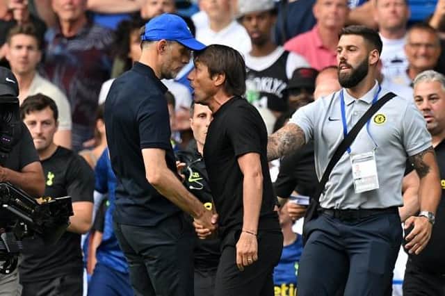 Chelsea head coach Thomas Thomas Tuchel and Tottenham boss Antonio Conte clash after the whistle of the premier League encounter at Stamford Bridge
