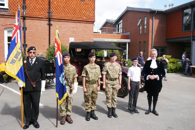 High Sheriff of West Sussex James Whitmore with TS Vanguard and the RBL Shoreham standard