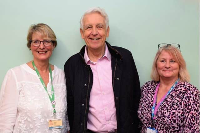 Marilyn, Crawley Centre Manager, BBC Journalist Nicholas Owen, Terrie, Horsham Centre Manager.
