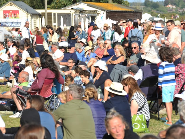 Crowds gather ahead of the Arundel RNLI Duck Race on Bank Holiday Monday.
