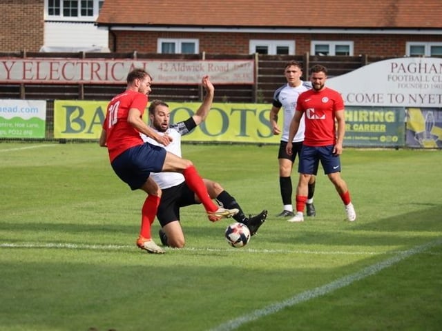 Action from Pagham v Eastbourne United in the FA Vase
