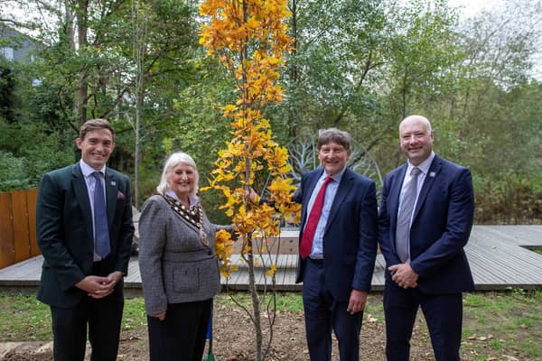 To honour Vent-Axia's 90th anniversary, a Fastigiate Oak was planted by the Vice Lord-Lieutenant of West Sussex, John Barclay, DL. From left: Joe Brawn, product and marketing director at Vent-Axia; the Mayor of Crawley, Councillor Marion Ayling; the Vice Lord-Lieutenant of West Sussex, John Barclay, DL; and Graham Sanders, managing director at Vent-Axia