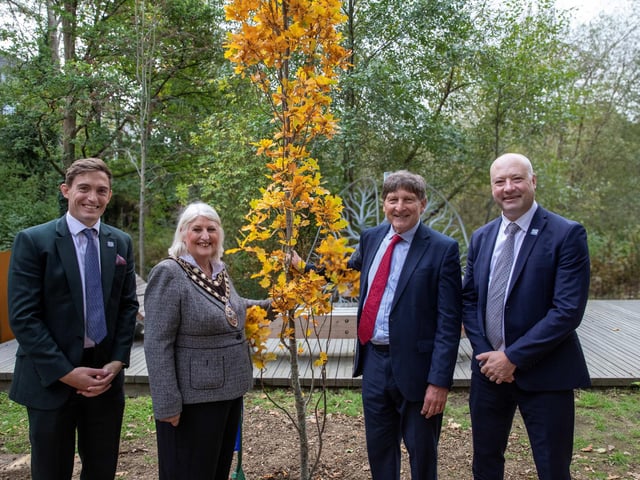To honour Vent-Axia's 90th anniversary, a Fastigiate Oak was planted by the Vice Lord-Lieutenant of West Sussex, John Barclay, DL. From left: Joe Brawn, product and marketing director at Vent-Axia; the Mayor of Crawley, Councillor Marion Ayling; the Vice Lord-Lieutenant of West Sussex, John Barclay, DL; and Graham Sanders, managing director at Vent-Axia