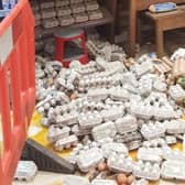 A lorry hitting a supermarket wall caused eggs to fall from shelves