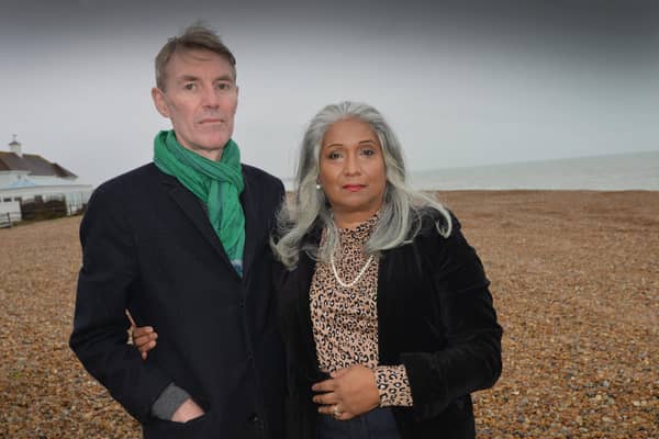 Nigel and Sheila Jacklin pictured on the beach in Norman's Bay in 2019