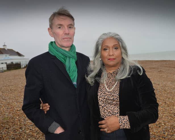 Nigel and Sheila Jacklin pictured on the beach in Norman's Bay in 2019