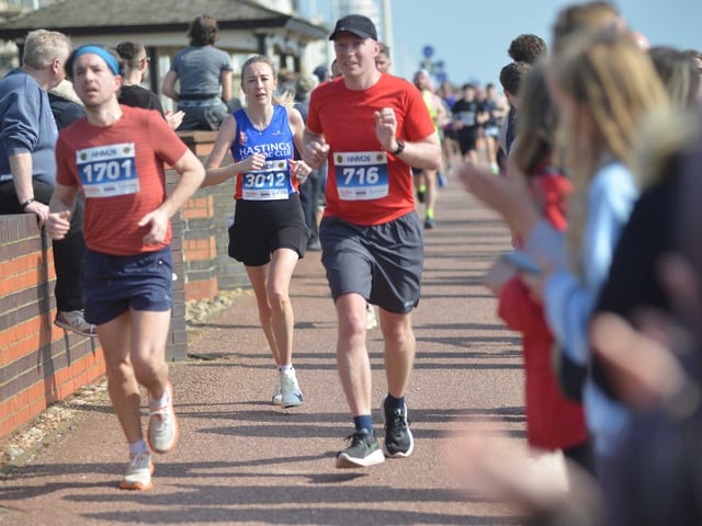 Images from the finish area at the 2026 Hastings Half Marathon