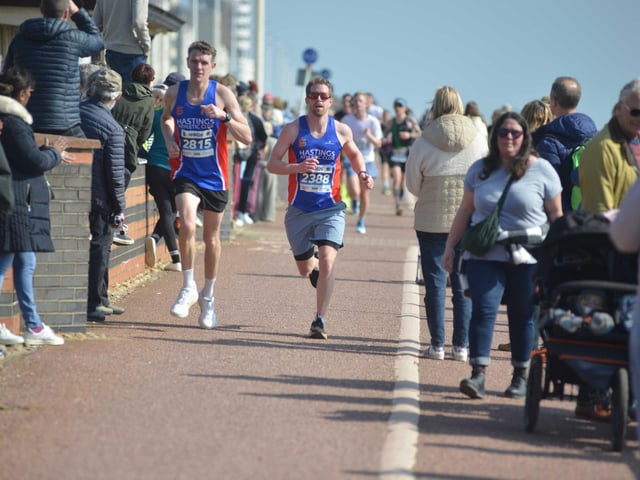Images from the finish area at the 2026 Hastings Half Marathon
