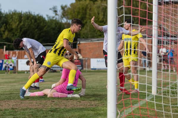 Heath find a late equaliser at Horsham YM to preserve their unbeaten league start | Picture by James Gething