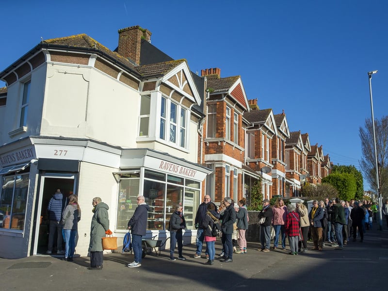 Ravens Bakery in Brighton was the place to be for dozens of hungry people on Good Friday, as people queued from 6am to get a taste of the famous hot cross buns