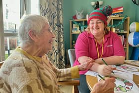 Joyce and Kirsty enjoying some festive crafts together. Picture: Guild Care