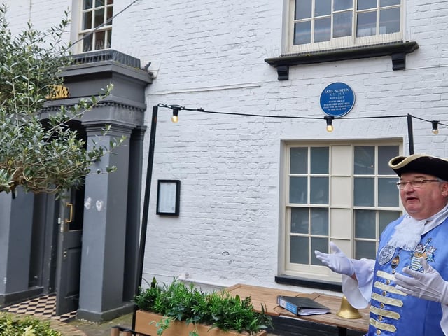 Worthing town crier Bob Smytherman launched his new walk on Tuesday, April 2, followed by afternoon tea at Worthing Town Hall to raise money for the mayor's charities, Broadwater Support Group and Community Hub, CYCALL inclusive cycling and the Parkinson's UK Worthing and Washington Group. Using information provided by The Worthing Society, Bob led a group of around 20 people on a three-hour walk around the town centre and seafront, giving many stories of the area's history en route.