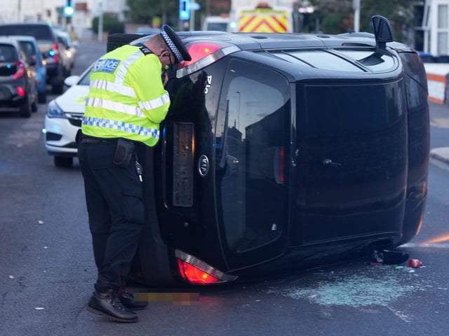 Sussex Police said officers attended Newland Road around 7.20pm on Wednesday (August 24) after a black Kia Rio collided with a parked vehicle and rolled onto its side