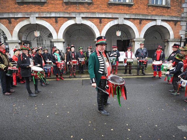 The 71st National Town Criers' Championships in Rye on October 12 2024. Ryebellion Drummers.