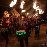 Drummers leading the procession to the orchard