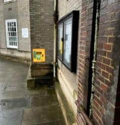 A mock up of a defibrillator on the wall of Bognor Regis Town Hall