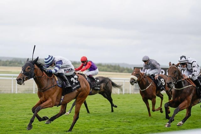 CHICHESTER, ENGLAND - AUGUST 01: Saffie Osborne riding Executive Decision win The World Pool British EBF Fillies' Handicap at Goodwood Racecourse on August 01, 2023 in Chichester, England. (Photo by Alan Crowhurst/Getty Images):Images from the opening day of the 2023 Qatar Goodwood Festival
