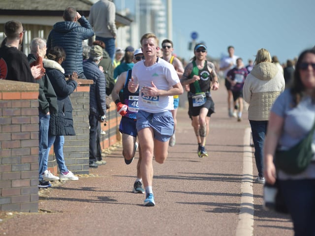 Images from the finish area at the 2026 Hastings Half Marathon
