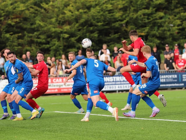 National League South action at Woodside Road between Worthing and Truro City