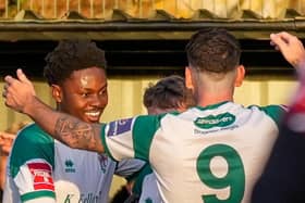 The Rocks celebrate going ahead against Portchester | Picture: Lyn and Trev Sports