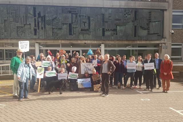 Demonstration outside County Hall, Lewes, before Monday night's meeting