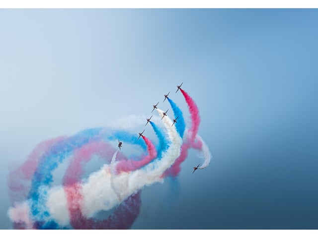 The Red Arrows twirling through the skies.Photo: Michael Staunton.