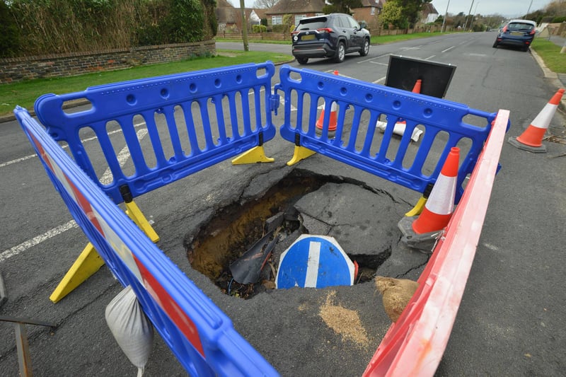 Sinkhole in Cooden Drive, Bexhill, near to the junction with South Cliff Avenue.