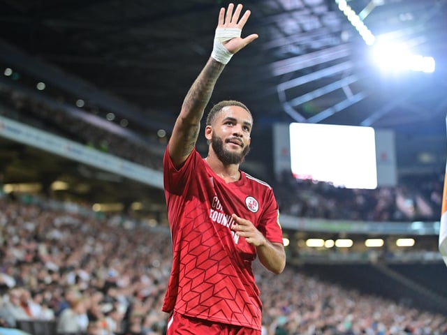Crawley Town defender Jay Williams (26) waves to the fans as he leaves the pitch during the EFL Sky Bet League 2 play-off second leg match between Milton Keynes Dons and Crawley Town at stadium:mk, Milton Keynes, England on 11 May 2024.:Crawley Town hammered MK Dons 5-1 - and 8-1 on aggregate - to reach the League Two play-off final Wembley. Photographer Dennis Goodwin/Pro Sport Images was there to catch the action, the crowd and the celebrations