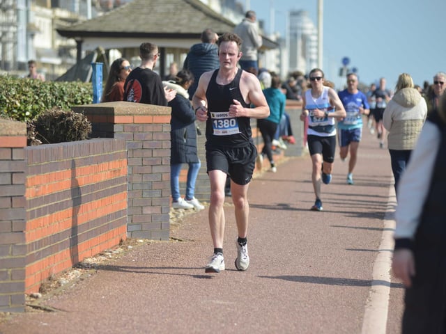 Images from the finish area at the 2026 Hastings Half Marathon