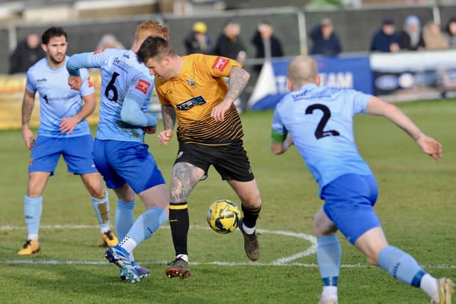 Lancing, in blue, in action against Littlehampton Town last week | Picture: Stephen Goodger