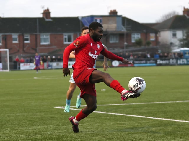 Worthing v Eastbourne Borough in action at Woodside Road on Boxing Day