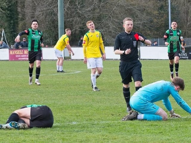 Burgess Hill Bbeat Corinthian 4-1 with two goals from Dan Perry and one each from Dave Martin and Martyn Box. Picture by Chris Neal