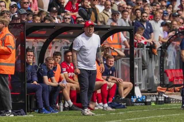 Adam Hinshelwood stays focused on the touchline during the title crunch game against Ebbsfleet | Picture by Jay Wrighte